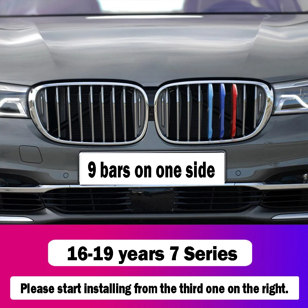 

3-цветная передняя решетка автомобиля, наклейки на бампер в полоску для BMW X1 X3 X4 X5 X6 F48 G28 E46 E90 E60 F30 F10 E39 G30 G20 E87 G11 G01