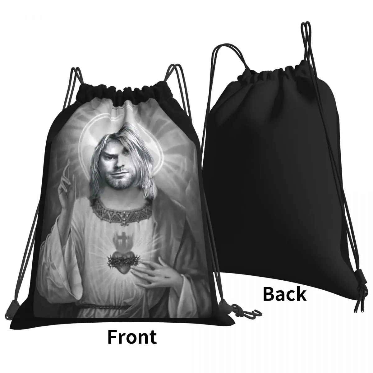 Kurt Cobain Saviour Saint Printblack S Hommetumblr Drawstring Bags Gym Bag Vintage Portable Shopping Clothes Backpacks |