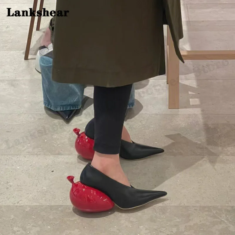 Red Balloon Bottom Heel Shoes Pointed Toe Pumps Women's High Heels Pointed Toe Fashion Casual Shoes Solid Color Size 35-39