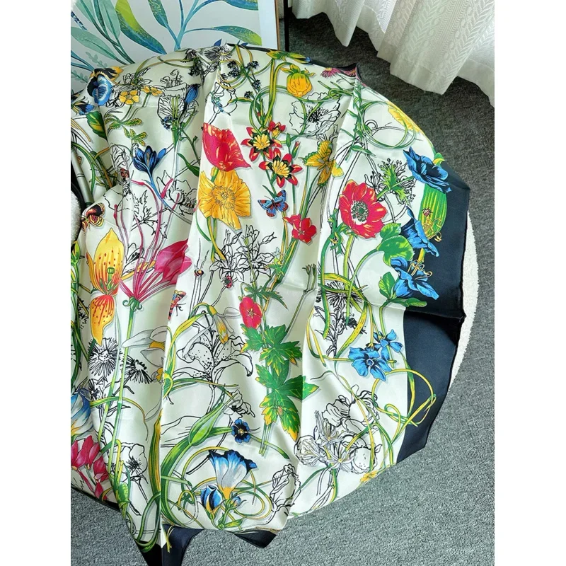 2024 шелк натуральный 100 ℅ шарф женский роскошный дизайнерский 90x90 цветочный