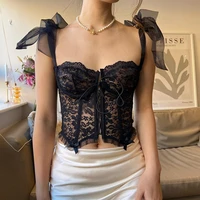 sexy crop top black corset lace up sleeveless vest summer y2k tops women black top strao off shoulder open korean tank top