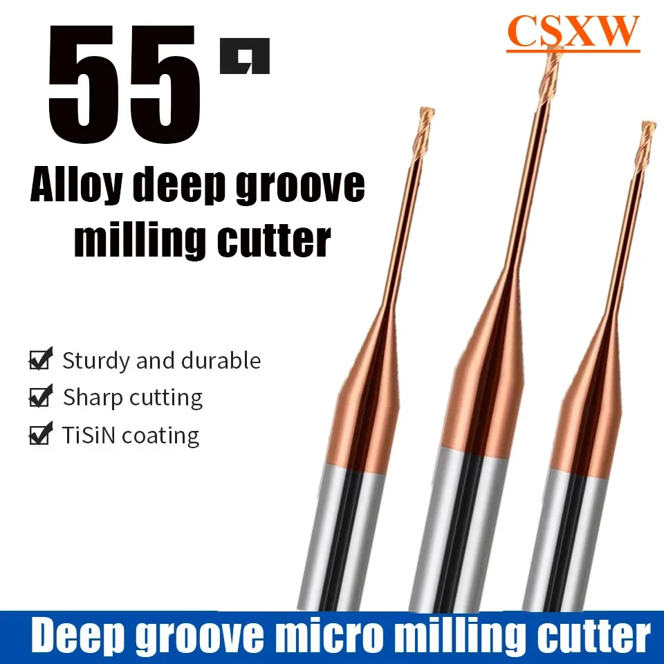 

1 шт. HRC55 HRC65 2-зубая твердосплавная микроконцевая фреза с ЧПУ, концевые фрезы с глубокой канавкой и длинной шейкой 0,3 мм, инструмент для обработки древесины, фреза