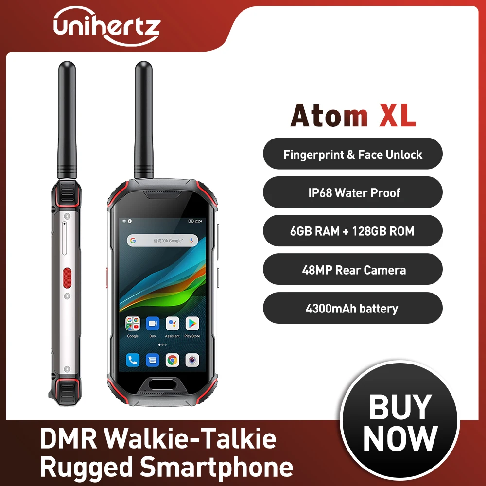 Unihertz Atom XL DMR Walkie-Talkie прочный мобильный телефон IP68 Водонепроницаемый 6 ГБ 128 ГБ Android 10 48 МП 4300 мАч NFC 4G мобильный телефон