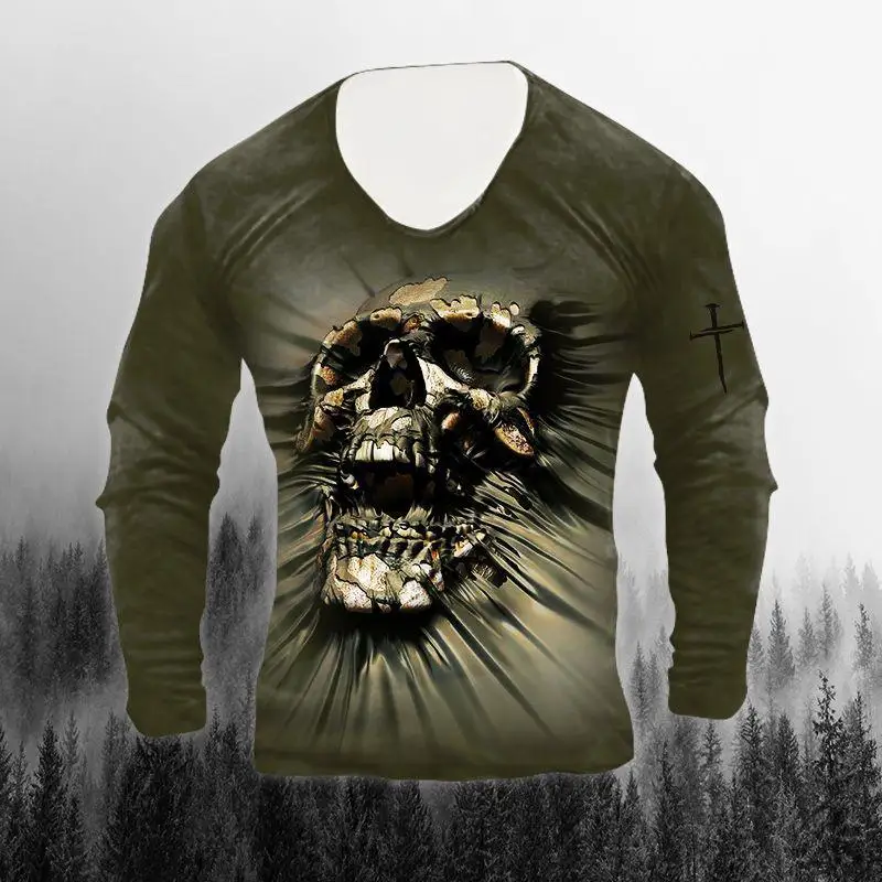 

Skull Print Men's T-Shirt 3D Punk Rock Clothing Skeleton Retro TShirt Top Spring Autumn Casual O-Neck Oversized Men's Clothes T