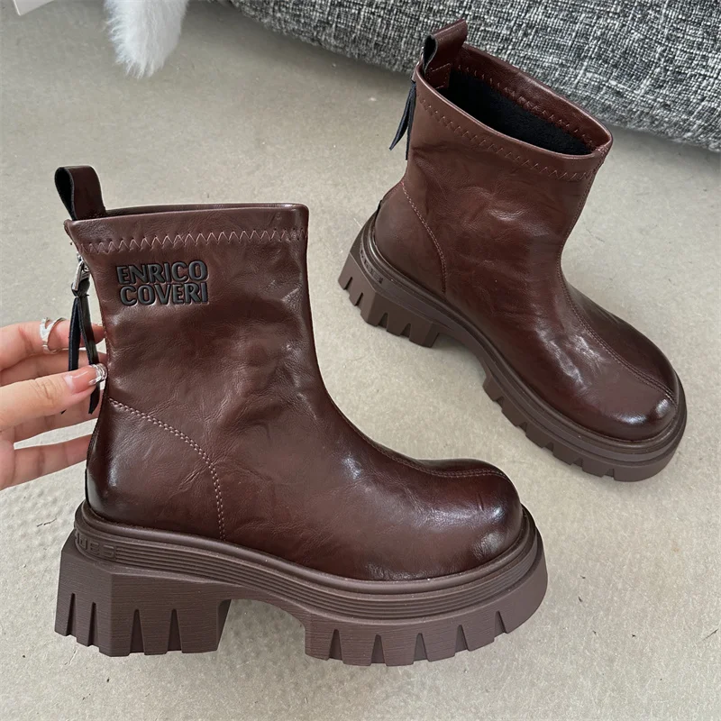 Женские ботильоны на высоком каблуке 5 см с круглым носком