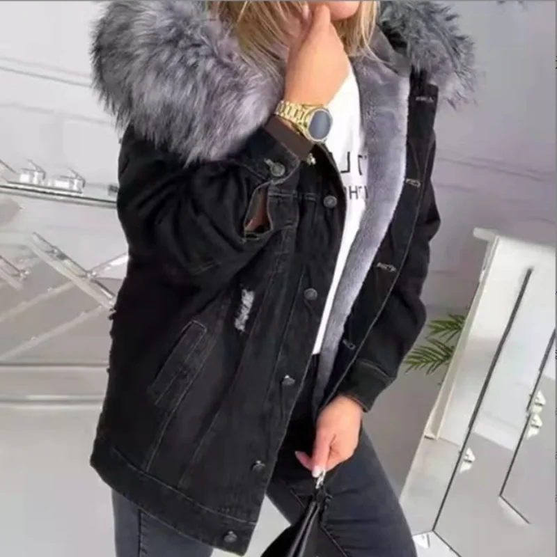 Европейская и американская Женская осенне-зимняя стильная Толстая джинсовая