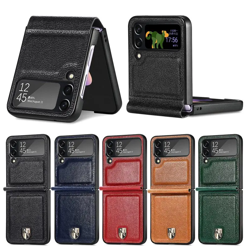 

Genuine Leather Phone Case For Samsung Galaxy Z Flip 4 Z Flip 3 360° Full Protection Shockproof Fold Back Cover Friend Gift