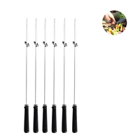 6pcs barbecue skewers with bag wooden handle kebab fork sticks grilling meat veggies marshmallow stainless steel bbq accessories