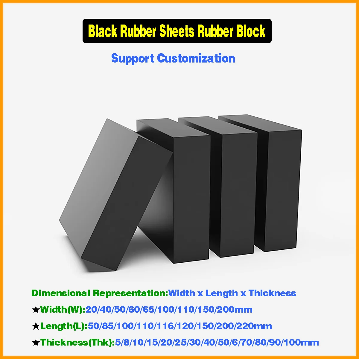 Черные резиновые листы Резиновый блок Амортизирующая накладка Демпфирующая прокладка Настраиваемая Thk5-100 мм W20-200 мм L50-220 мм