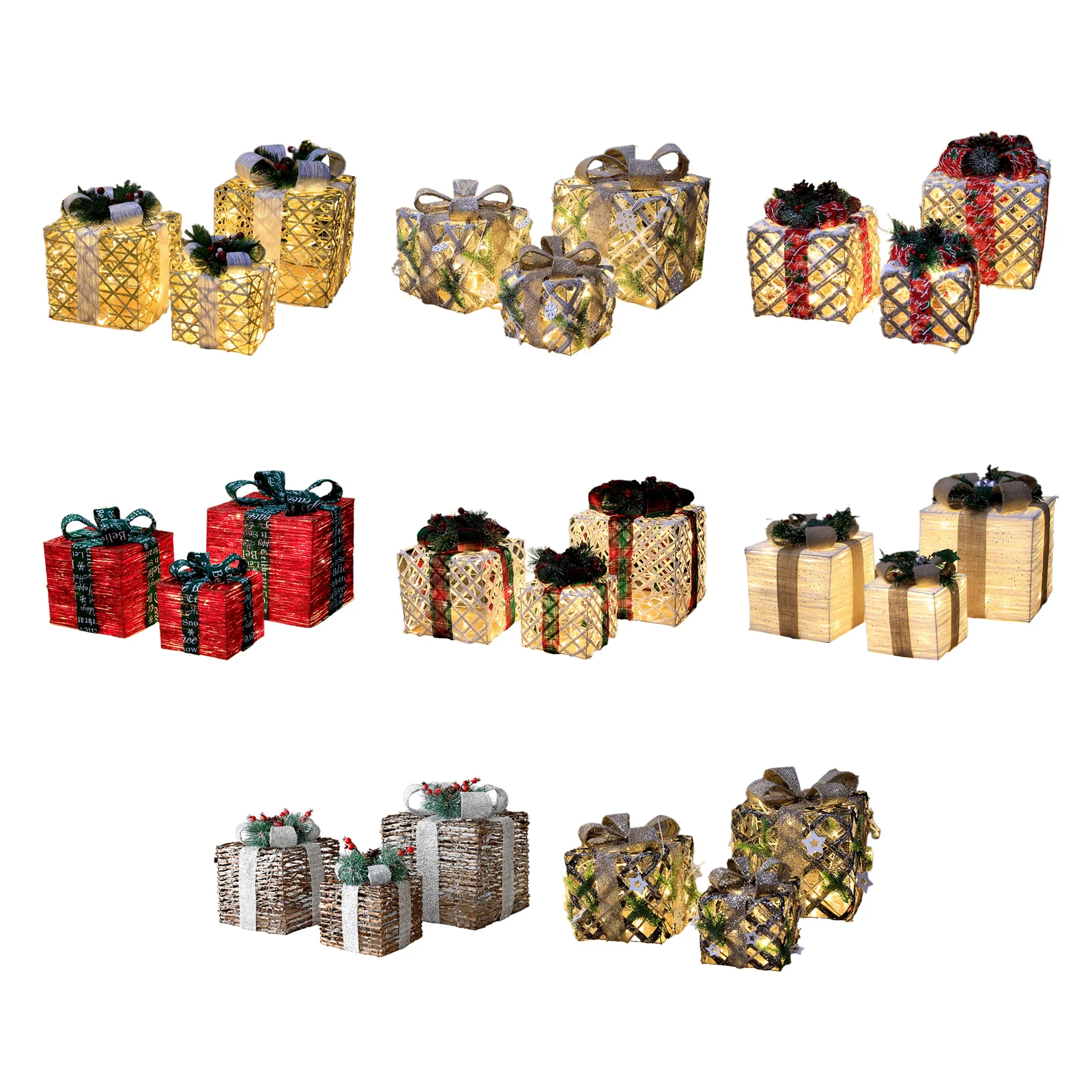 

3x Christmas Decoration Gift Boxes Ornaments Luminous Outdoor