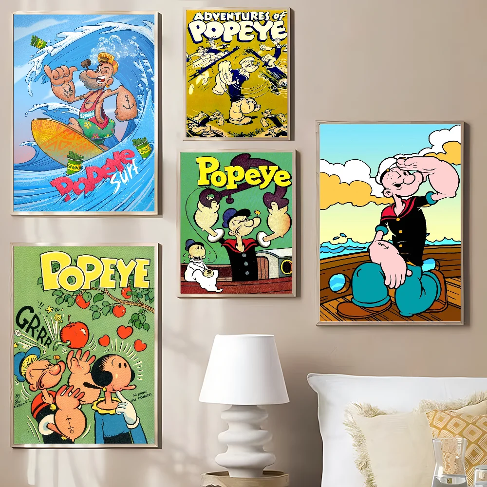 Cute Cartoon P-Popeye Classic Vintage Posters Waterproof Paper Sticker Coffee House Bar Home Decor