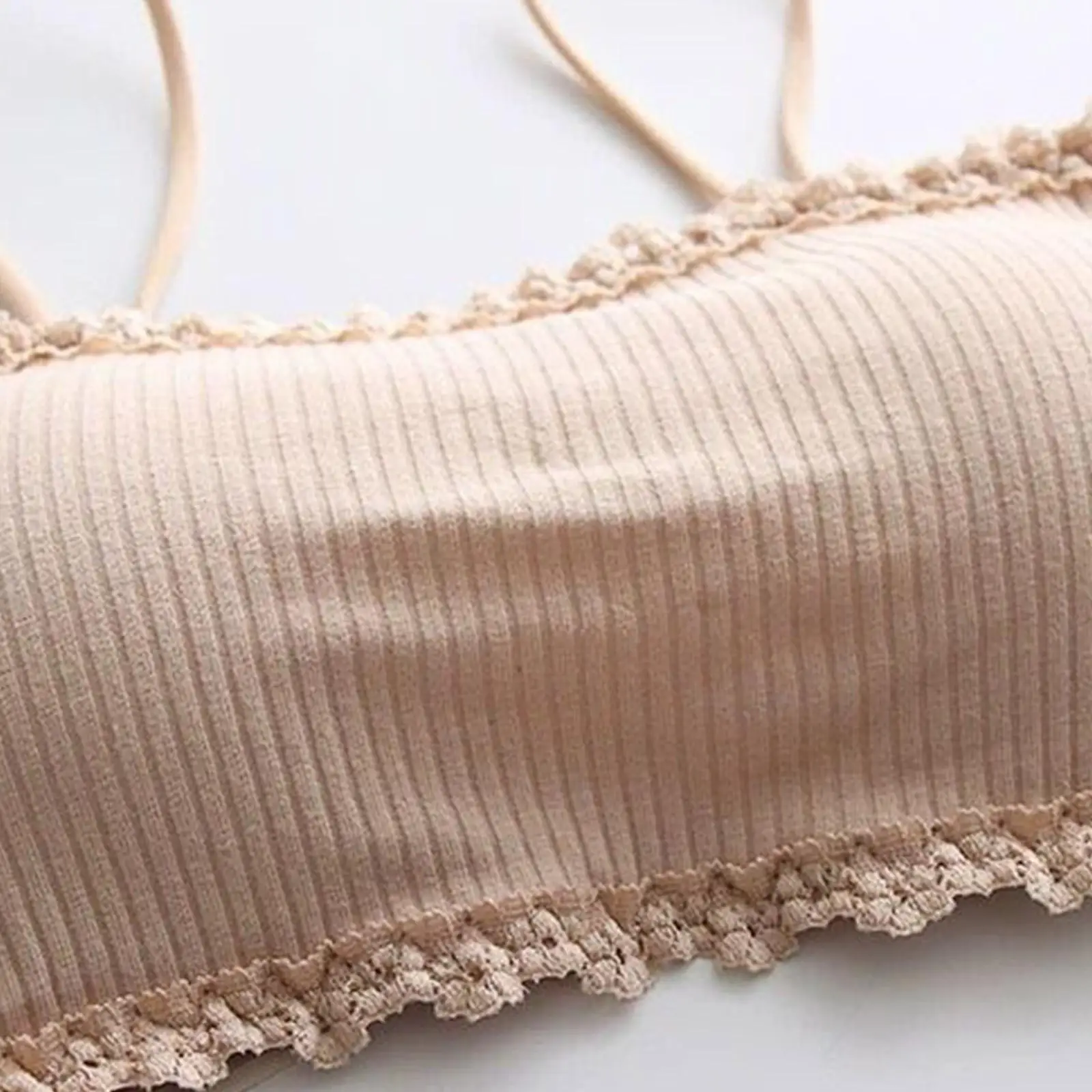 New Woman Ribbed Sling Tube Top Short Lace Bra Breast Female Sexy Color Lingerie Top Crop Wrap Streetwear Camisole Ca W5l7