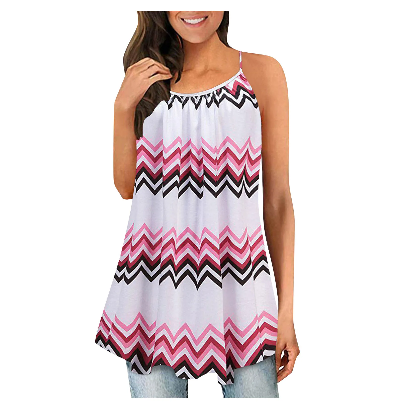 Майка женская с принтом топ без рукавов Повседневная Свободная майка круглым