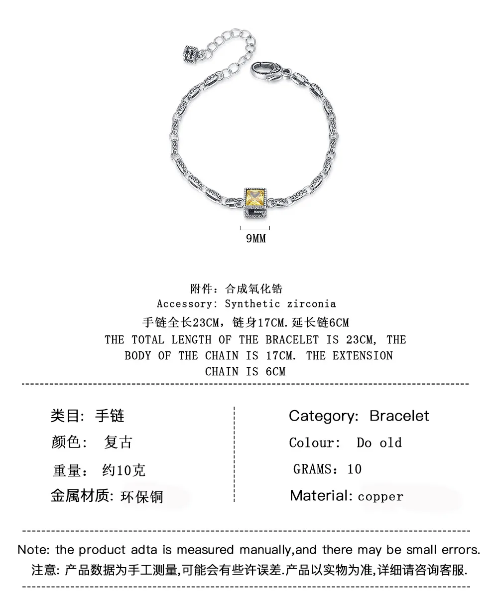 Wholesale Zircon Unique Embossed Pattern Vintage Thai Silver Personalized Bracelet Crystal 