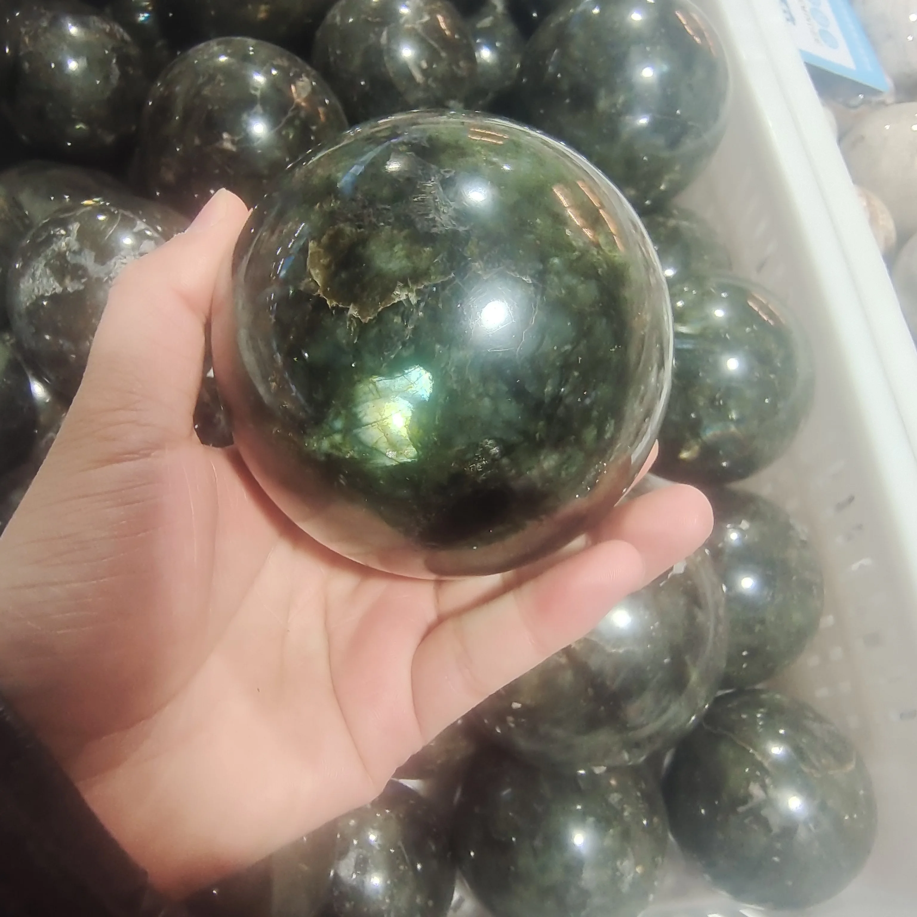 

Natural labrador quartz crystal ball healing Reiki stones and natural stone Christmas gifts + wood bracket