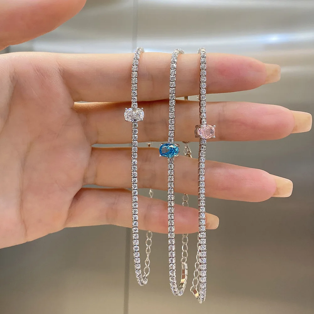 

Женский яркий браслет из серебра 925 пробы с овальным цирконием