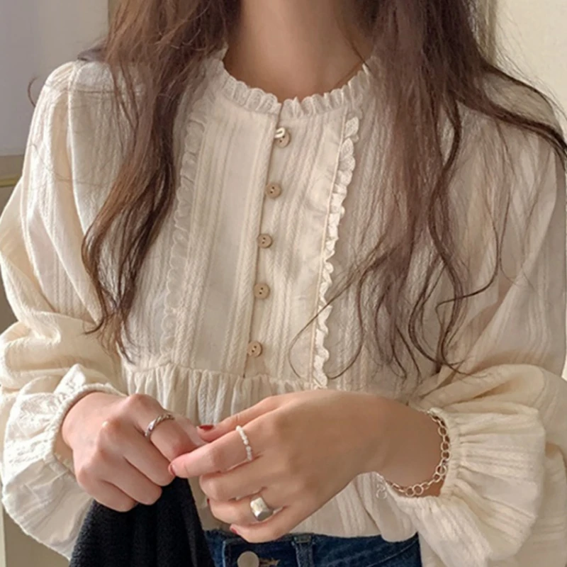 Шикарные элегантные женские блузки на пуговицах с круглым вырезом топы