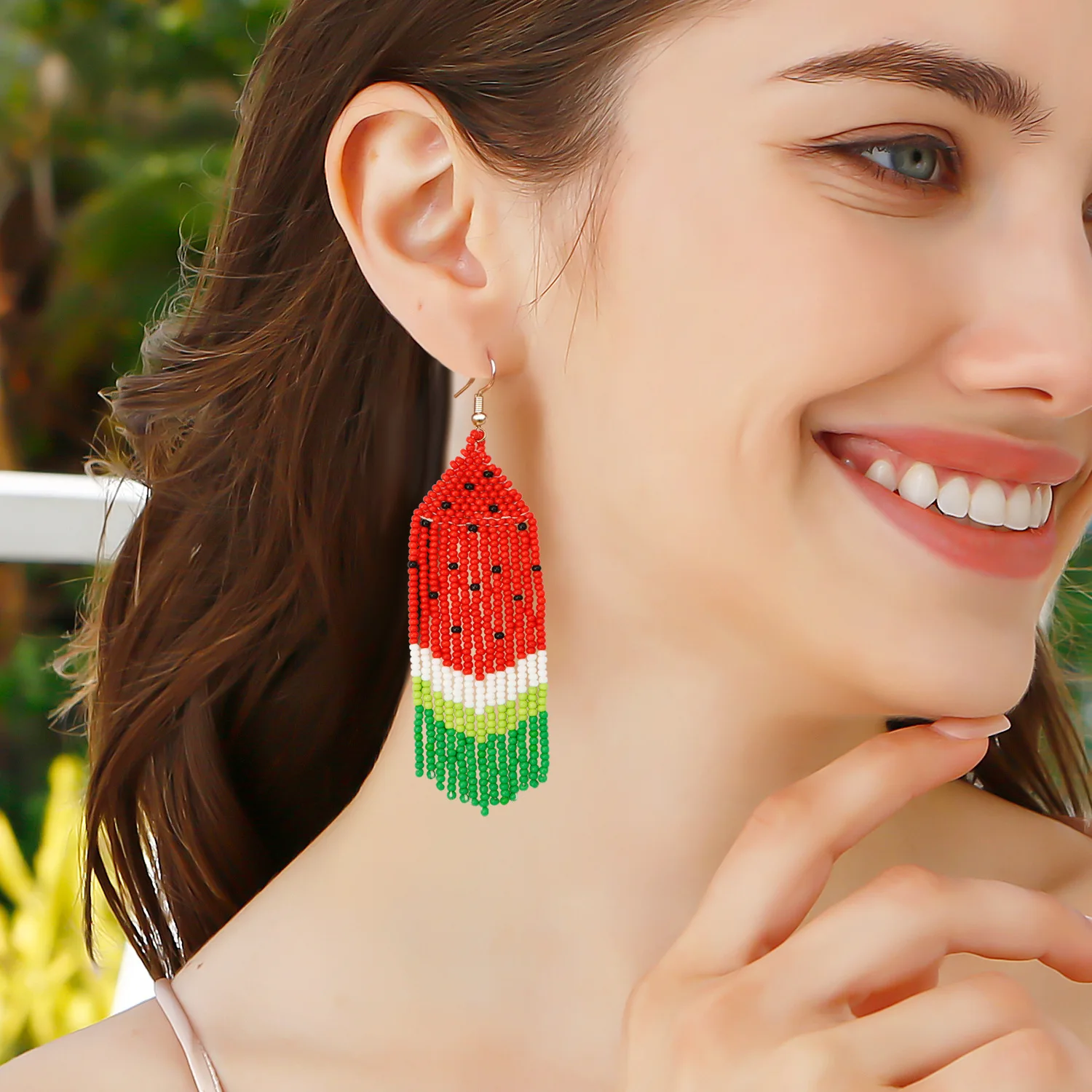 

Boho Beaded Tassel Watermelon Dangle Earrings For Women Girls Long Bohemian Beaded Fringe Earring Handmade Summer Jewelry Gifts