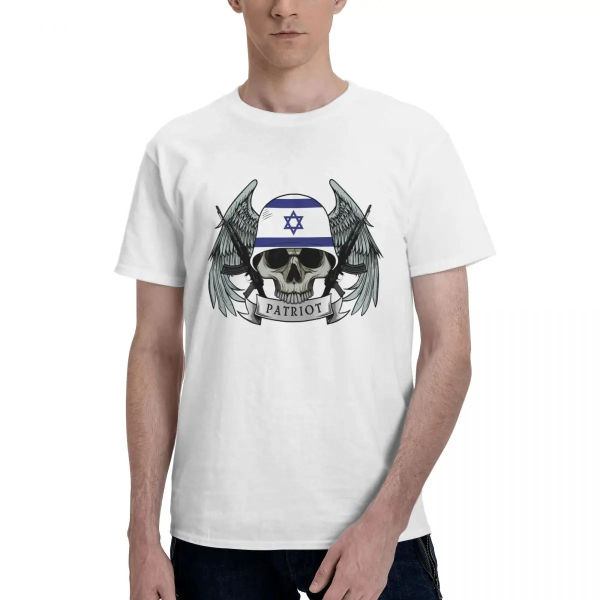 

Patriot Skull With Israel Flag Helmet Men T shirts Women Clothing T-Shirts Hip Hop Tops Cotton Tees