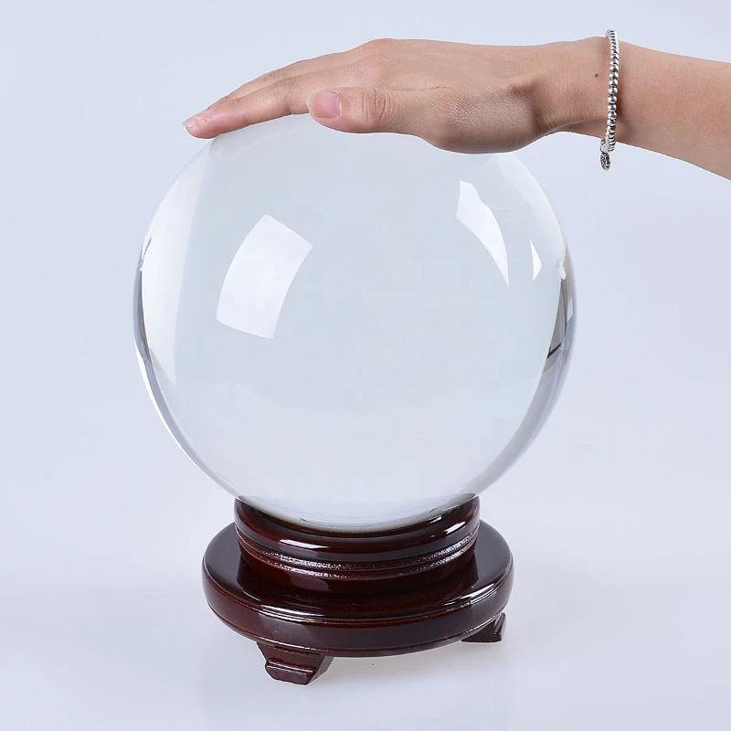 

Огромный прозрачный хрустальный шар гадания 200 мм (8 дюймов) стеклянная сфера бесплатно деревянная подставка украшения для дома