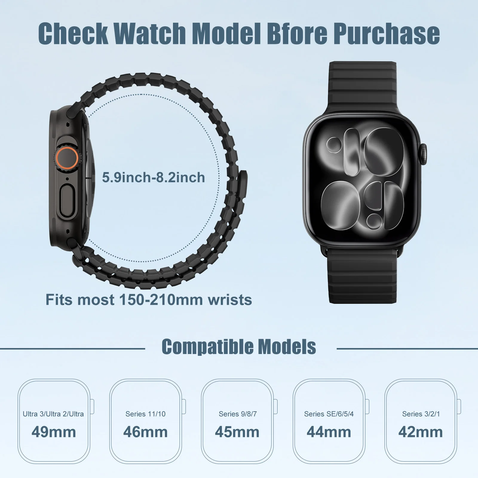 Магнитный силиконовый ремешок для Apple Watch Ultra 3, 2, 49 мм, 46 мм, 45 мм, 44 мм, спортивный браслет, ремешок для IWatch Series 11, 10, 9, 8, 7, 6, SE3 (art.: 3920db7ac3fc5) - 3920db7ac3fc5