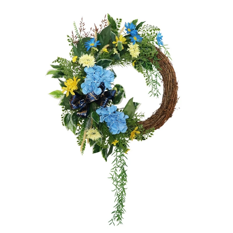 

Floral Spring Wreath Artificial Hydrangea Wreath Green Leaves for Front Door Wall Window Room Outdoor Wedding Decor