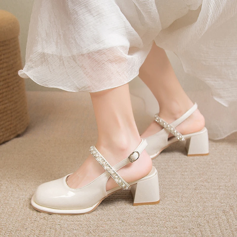 New Thick Heel Square Head Classic Female Mary Jane Shoes Design Elegant Shallow Mouth Lady Single Shoes Diamond Women's Sandals