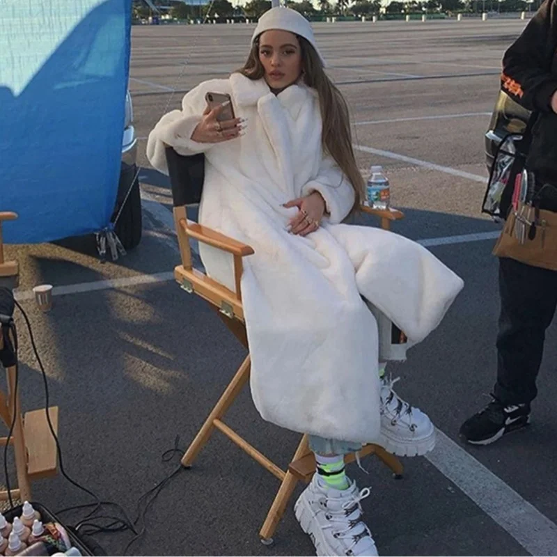 Faux Mink Coat Women's Winter Thickened Warm Long Jacket Women's Casual Loose Faux Fur Coat Retro Large Profile Women's Clothing