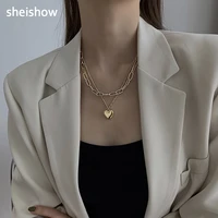 sheishow simple necklace for women double layer heart shape metal electroplating clavicle chain trendy jewelry fashion neckchain