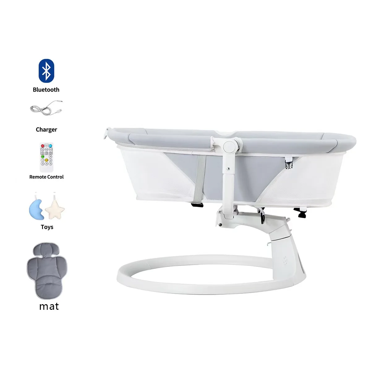 Фото Качалка-качалка lectric Baby Bassinet, многофункциональное спальное место для новорожденных с плоской откидной спинкой, автоматическая детская колыбелька с музыкой и вибрацией №5