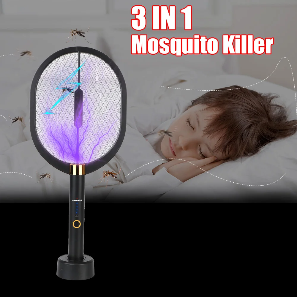 

Summer Fly Swatter Mosquito Trap Insect Bug Zapper With UV Light 3000V Electric Mosquito Swatter USB Rechargeable
