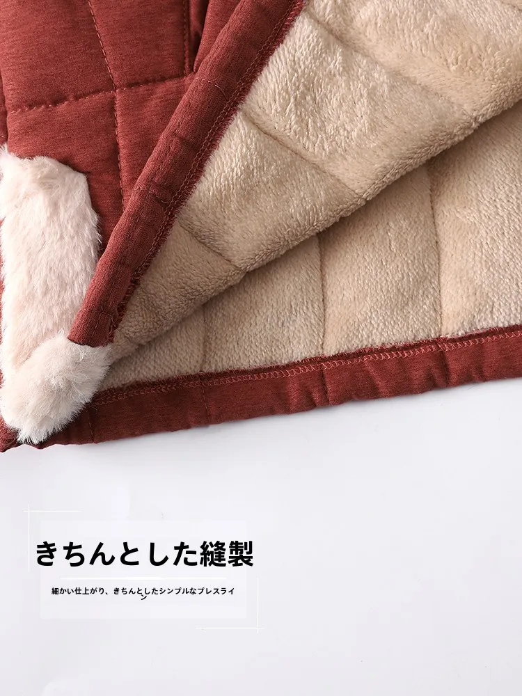  Стеганая пижама из кораллового флиса женская осенне-зимняя трехслойная