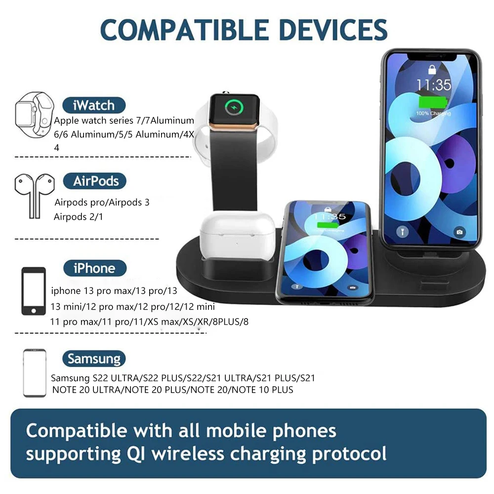 3 in 1 wireless chargers for iphone 13 12 pro max apple watch air pods pro swivel charging stand usb c for samsung accessories free global shipping