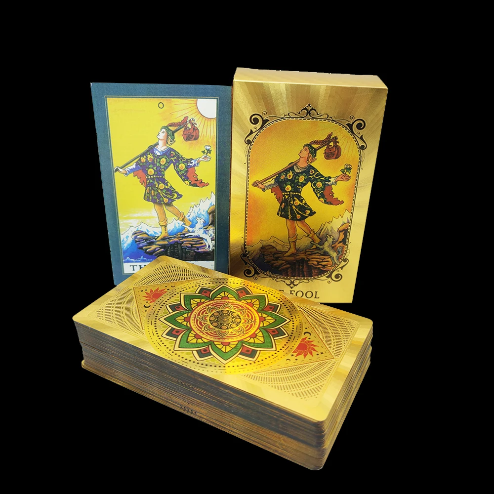 

Waterproof Gold Plastic Tarot Cards Marvellous Predictive Divination Board Games Astrology Oracle Deck With Booklet