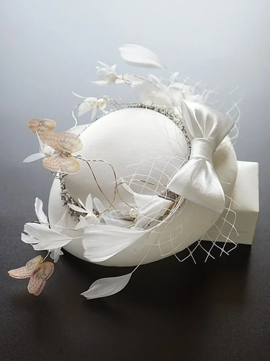 

Women Chic Headdress Cocktail Wedding Party Church Headpiece kentucky Headwear Feather Hair Accessories Veil Fascinator Hat