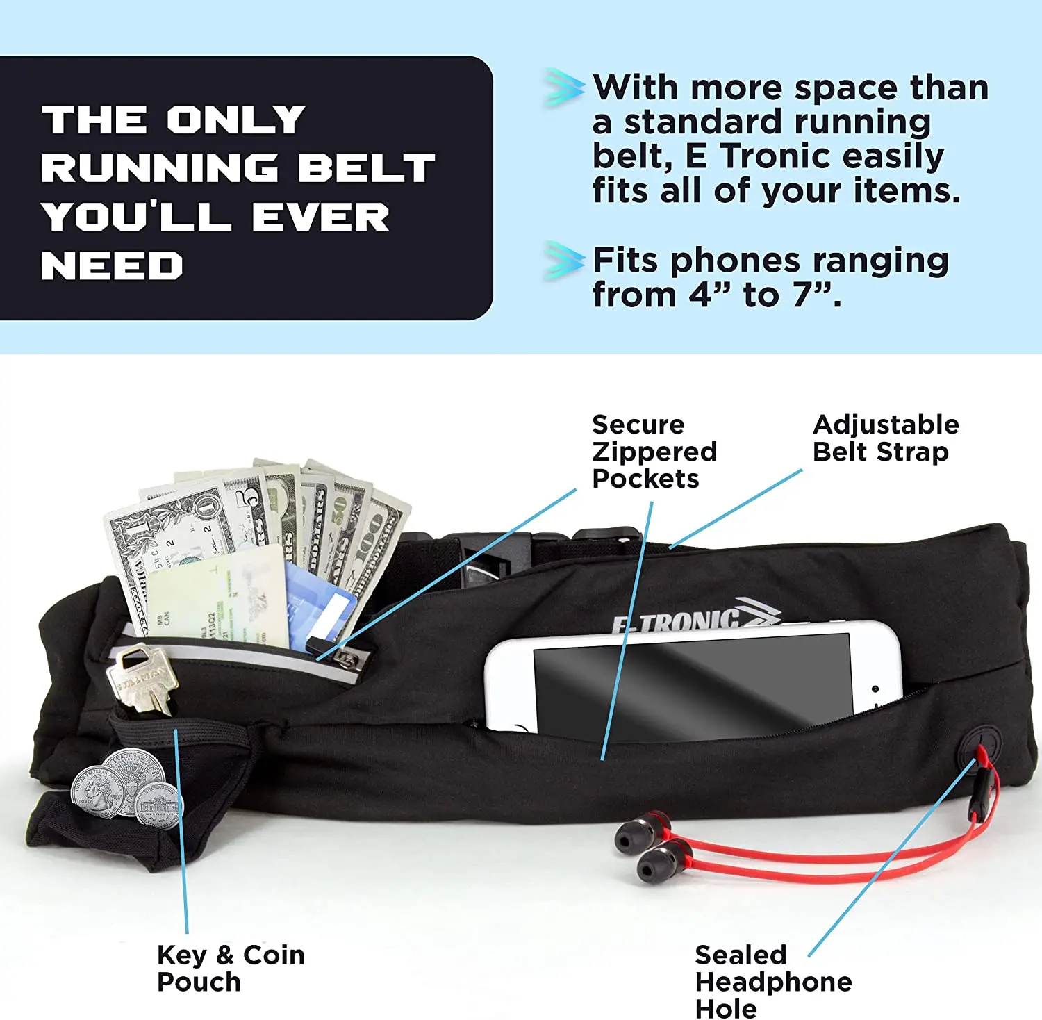Women's and Men's Running Belts - Money Belts & Running Belt Bags, Phone Holders, Money & Keys - Outdoor Sports, Travel