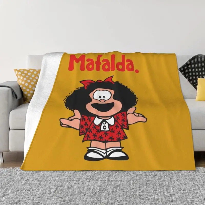 

Happy Mafalda Blankets Warm Flannel Argentina Manga Quino Comic Throw Blanket for Bed Couch Bedspread