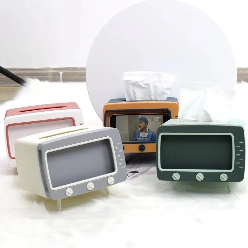 

Universal Retro Phone Holder TV Tissue Box Desktop Paper Holder Dispenser Storage Napkin Case Container Home Ornament Crafts