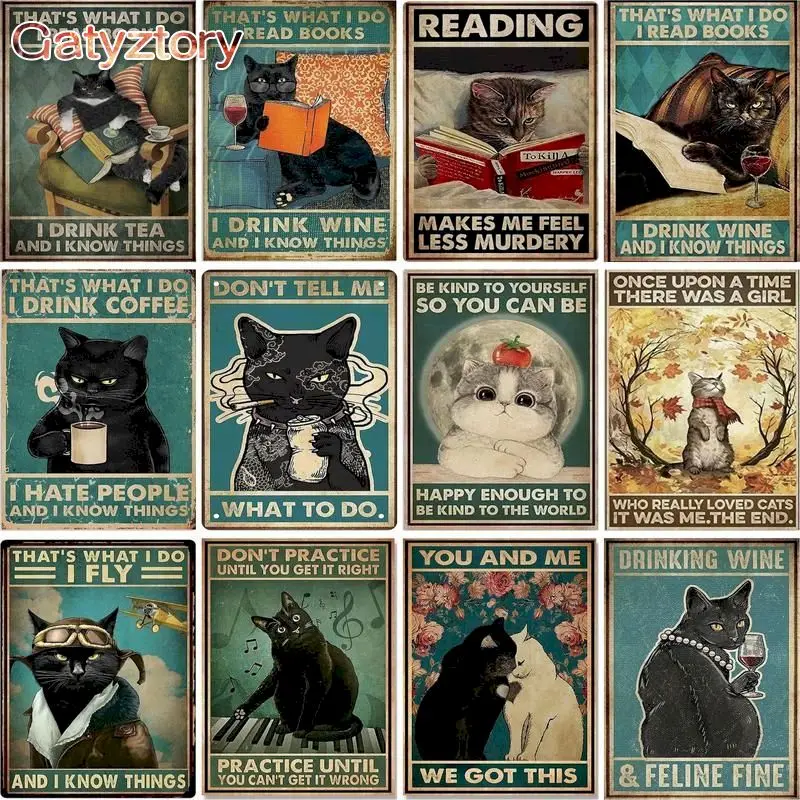 

GATYZTORY 60x75cm Oil Painting By Numbers Cartoon Cat Paint By Numbers On Canvas Coloring By Numbers Animals Home Decor Pictures