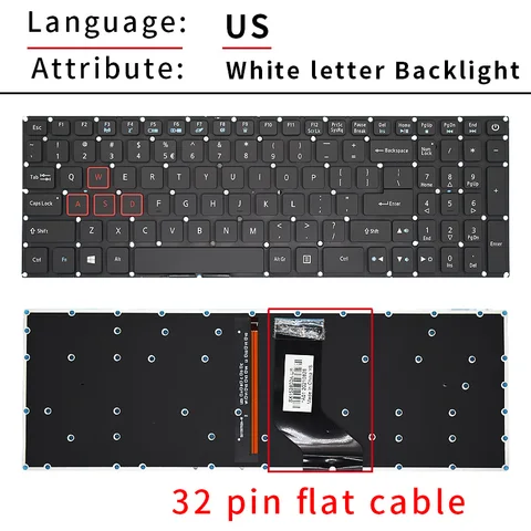 Клавиатура для ноутбука Acer AN515-51/52/53/31/41 с русской подсветкой