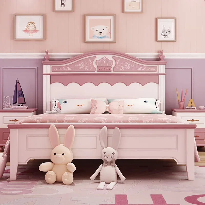Современная детская мебель для спальни деревянная кровать розовая принцессы