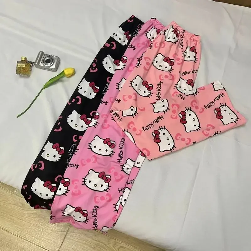 Hello Kitty летние стильные женские пижамные штаны хлопковые свободные и мужские для