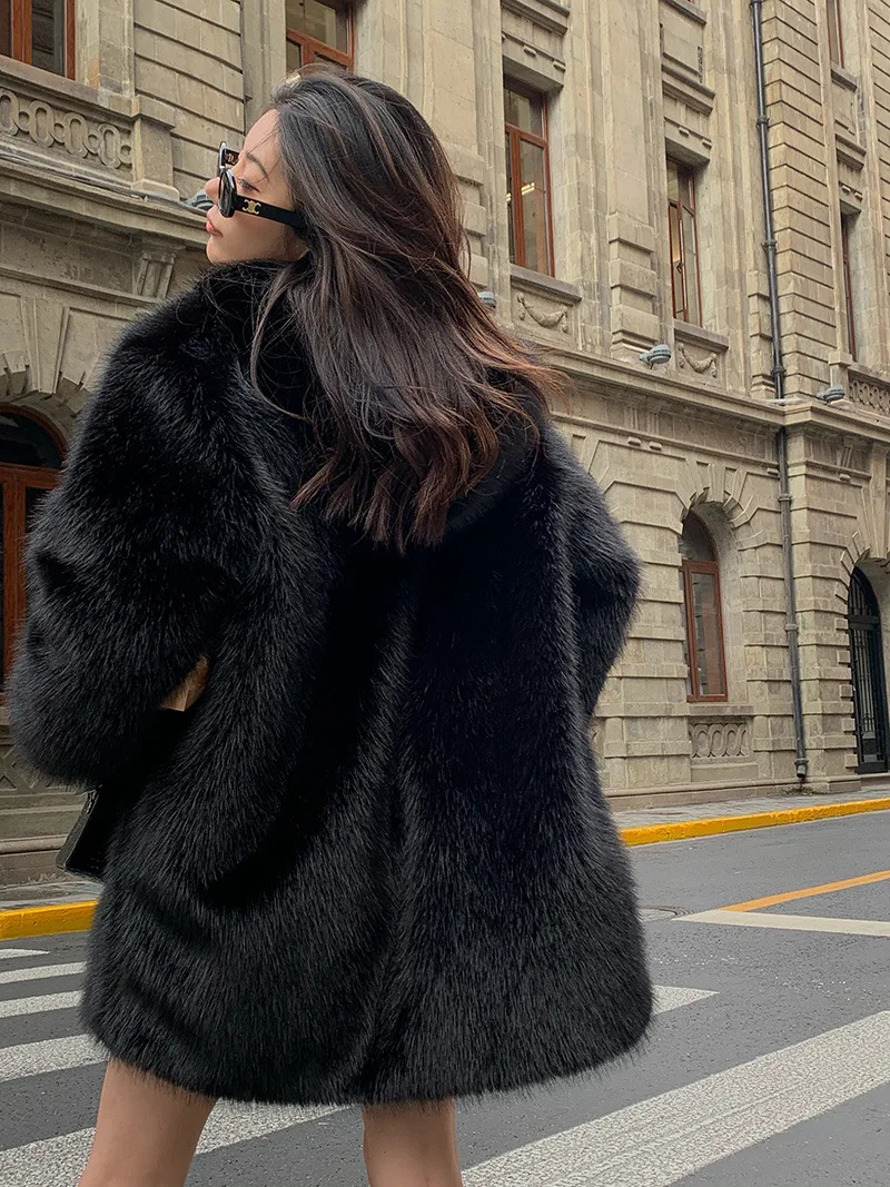 Hooded medium long woolen coat, women's thick autumn and winter