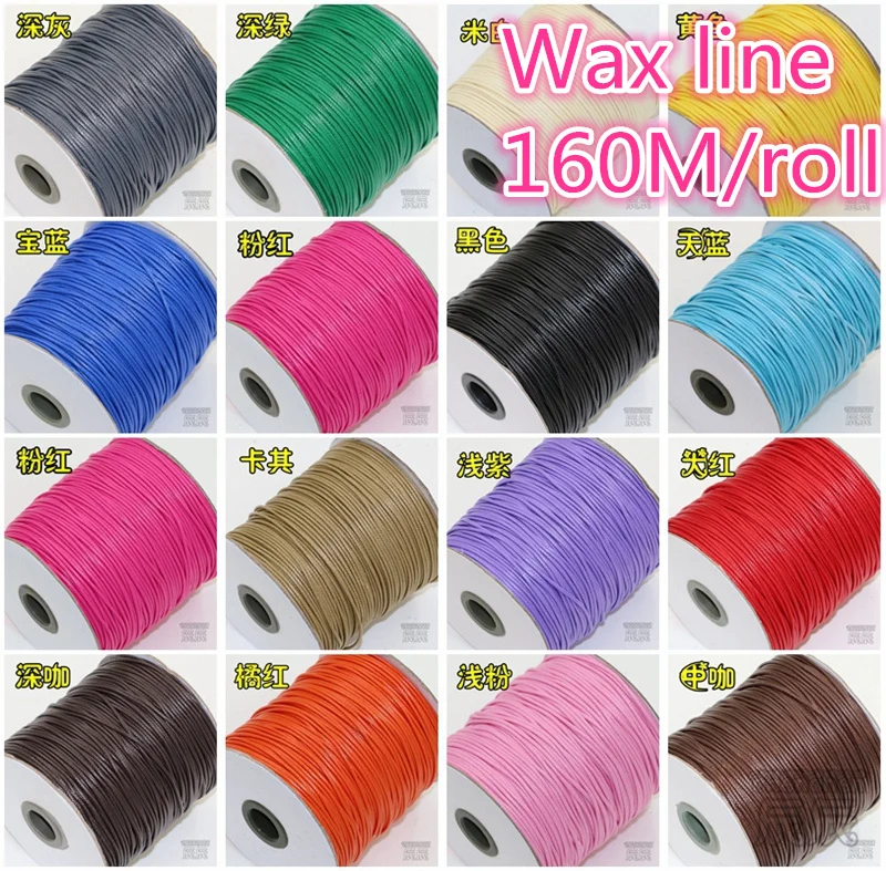160Meters/Roll 1mm 1.5mm Waxed Cotton Cord Waxed Thread Cord String Strap Necklace Rope Bead DIY Jewelry Making for Bracelet