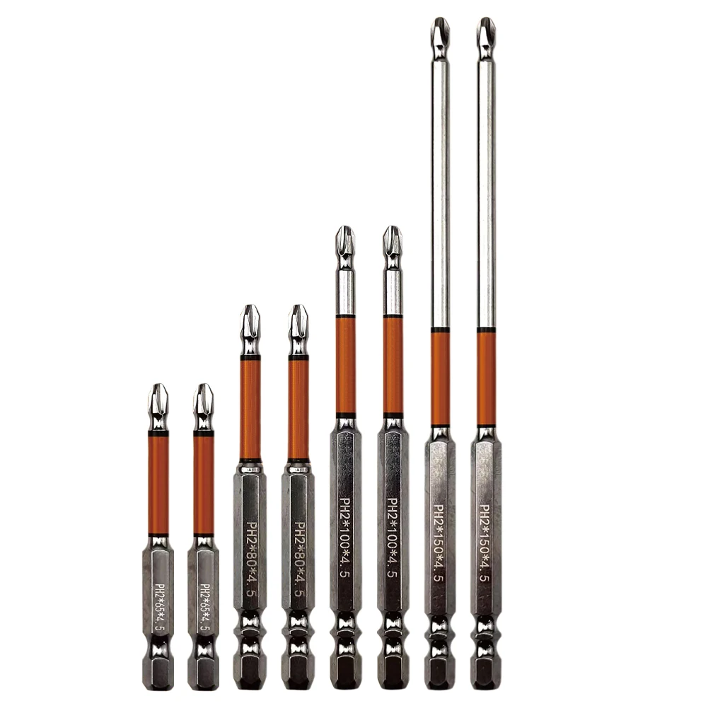 

2PCS Magnetic Cross Screwdriver Bits 1/4'' Hex Shank PH2 65mm/80mm/100mm/150mm Multipurpose Impact Drill Bits