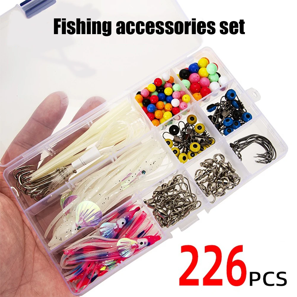 

226pcs Fishing Accessories Kit Space Bean Octopus Soft Bait with Tackle Box Fishing Combination Set Sharp Hook Fishing Equipment