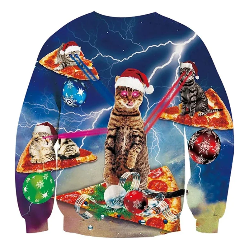 2024 рождественский свитшот с милым котом пуловер 3D принтом и круглым вырезом