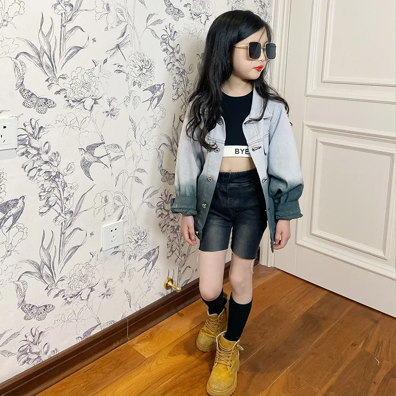 

Girls Denim Jackets 10 12 Years Teenager Outdoor Clothing Gradient Loose Fashion Children Outerwear Coat
