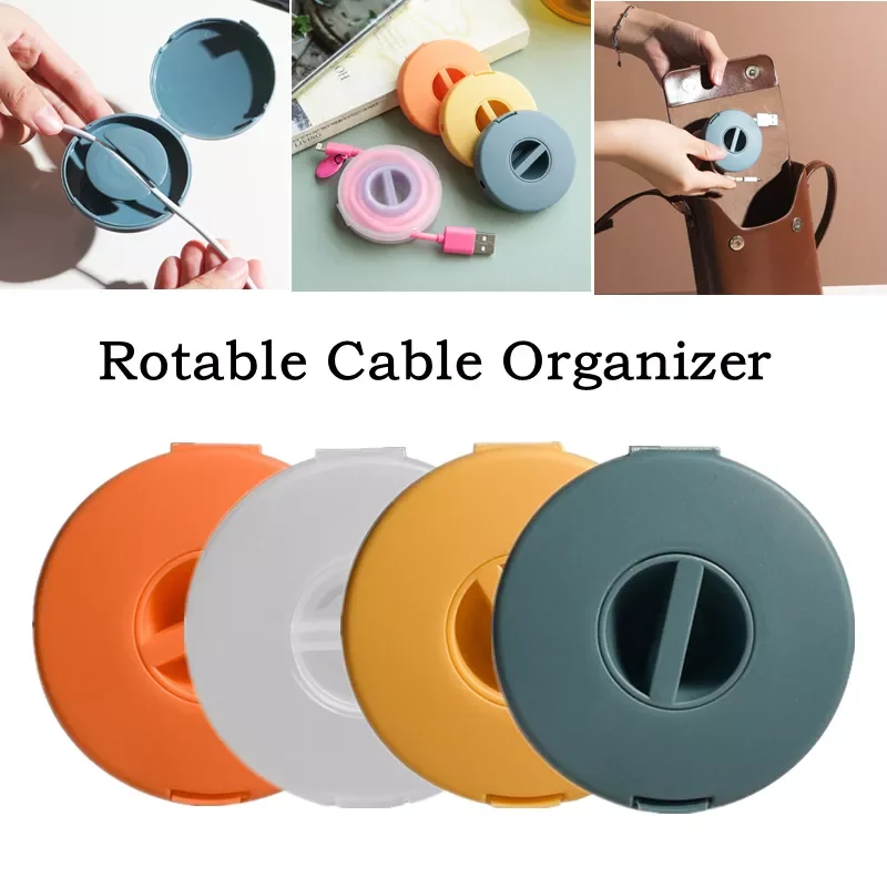

Cable Organizer Box Earbud Cord Storage Case Round Cord Reel Manage Container Power Cords Headphone USB Cable Holder