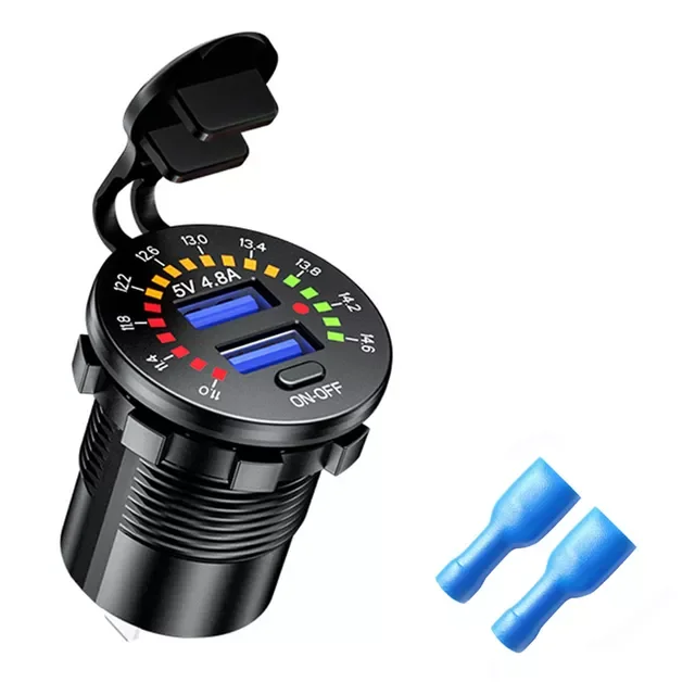 

4.8A Dual USB Fast Charger with Switch Socket Power Outlet Adapter Waterproof Dual USB Ports for Marine RV Boat Motorcycle Truck